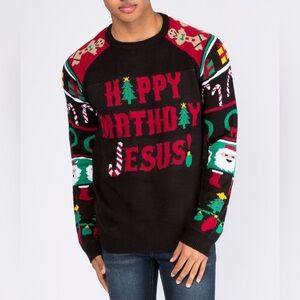 Amnesia Happy Birthday Jesus Ugly Christmas Sweater Men’s Size Large